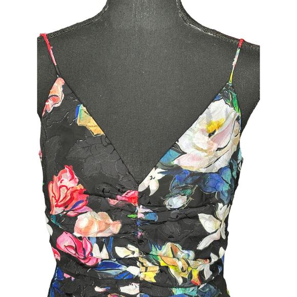 Aidan Printed Burnout Cocktail Dress In Black Multi Size 2 Floral Ruffle Hi Low - Picture 3 of 11
